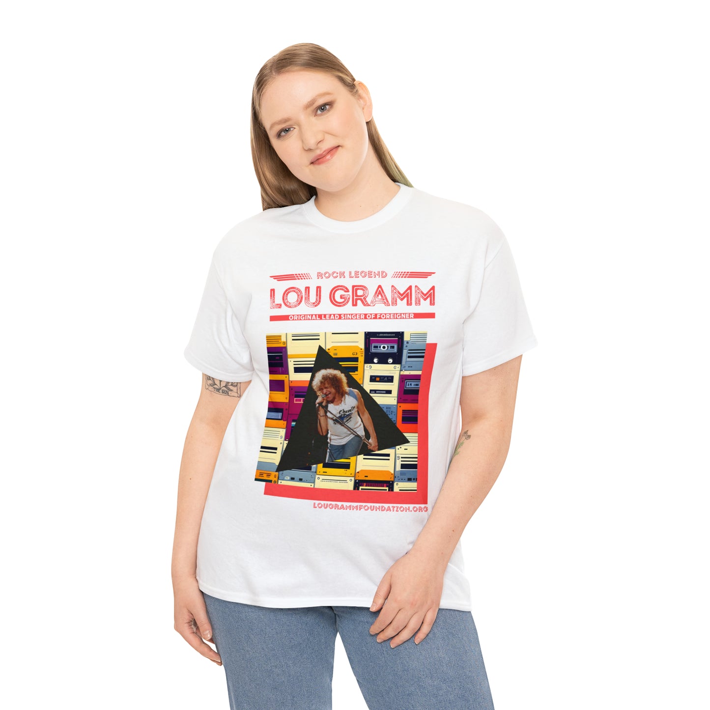 Rock Legend Lou Gramm Unisex Heavy Cotton Tee - Salmon logo