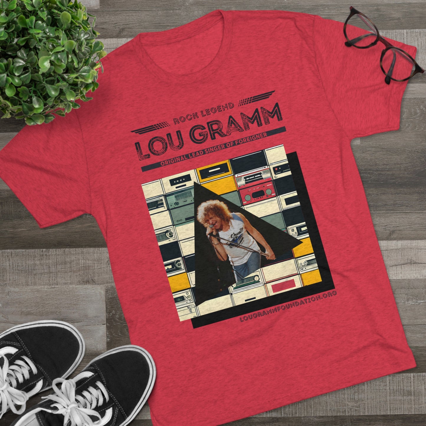 Rock legend Lou Gramm Unisex Tri-Blend Crew Tee - Black Logo