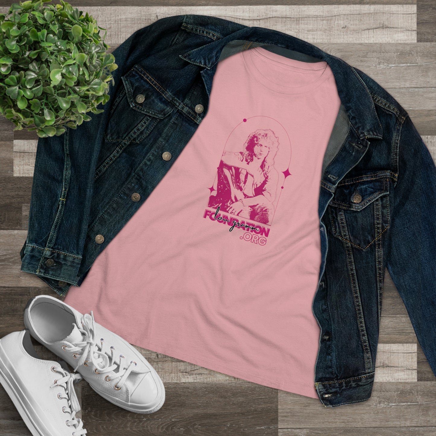 Lou Gramm Stencil Pink logo - Women's Premium Tee