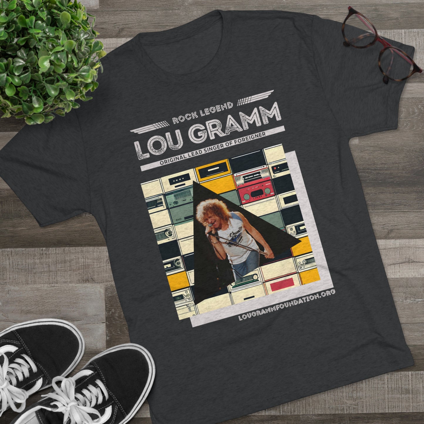 Rock Legend Lou Gramm Unisex Tri-Blend Crew Tee - Grey Logo