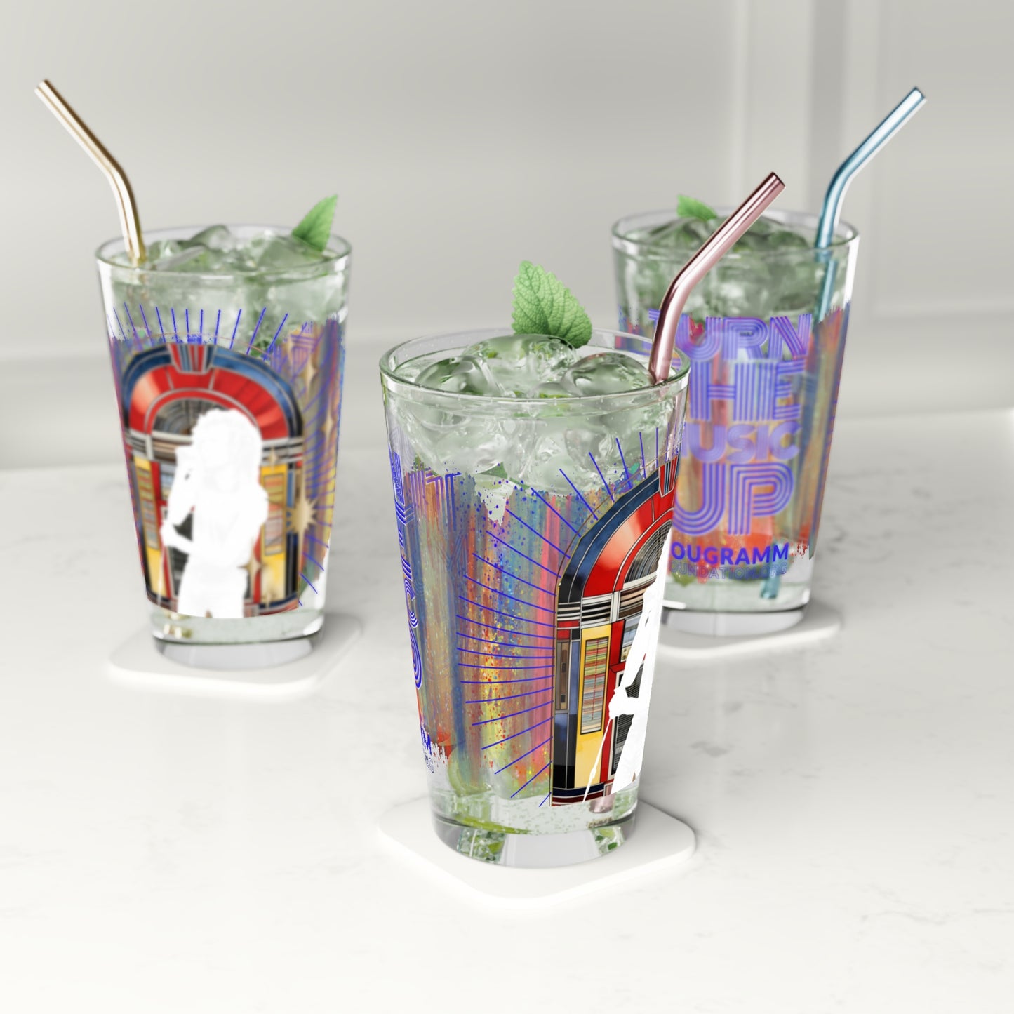 Turn The Music Up multicolor Pint Glass, 16oz