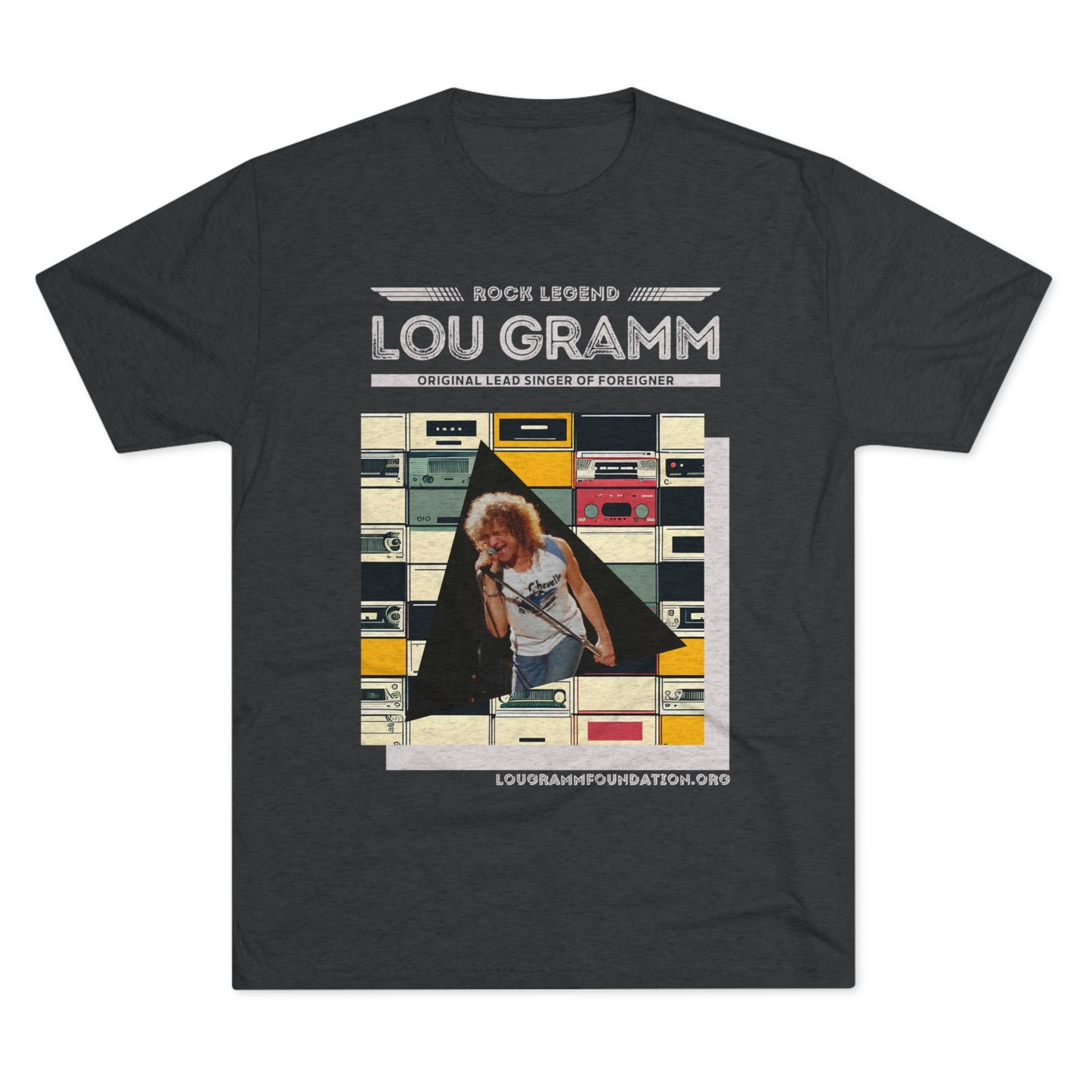 Rock Legend Lou Gramm Unisex Tri-Blend Crew Tee - Grey Logo