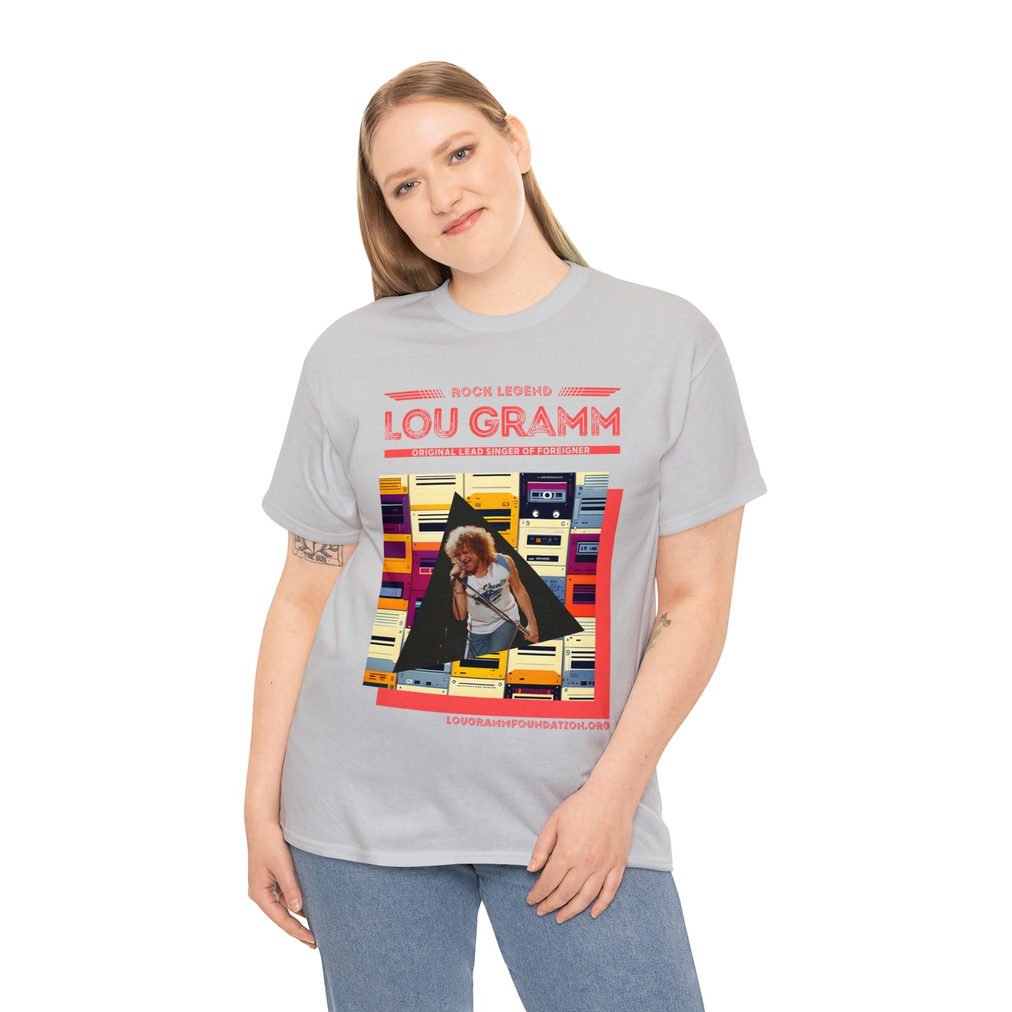 Rock Legend Lou Gramm Unisex Heavy Cotton Tee - Salmon logo