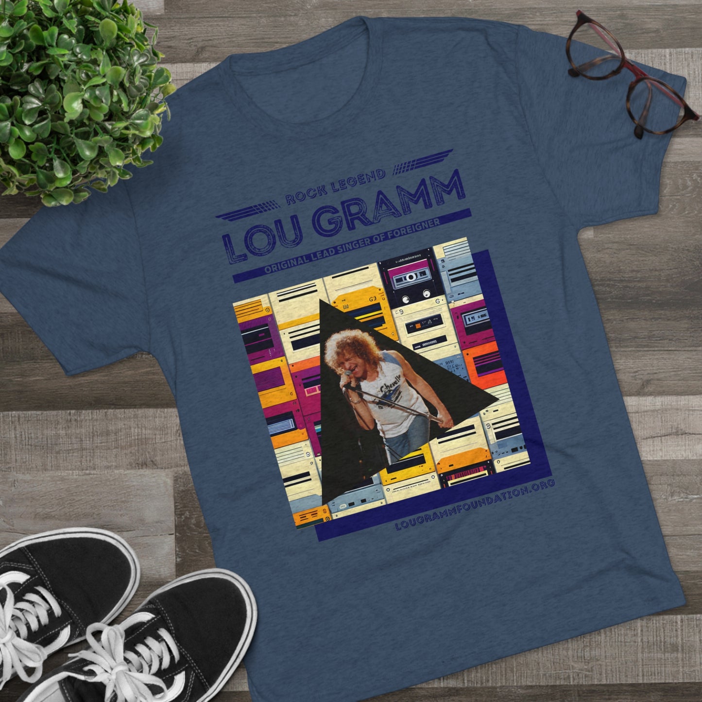Rock Legend Lou Gramm Unisex Tri-Blend Crew Tee - Dark Blue Logo