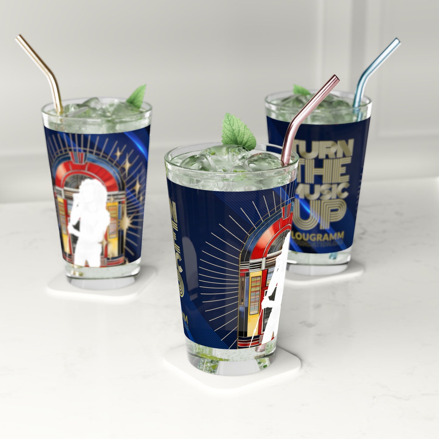 Turn The Music Up 16oz Pint Glass - Blue