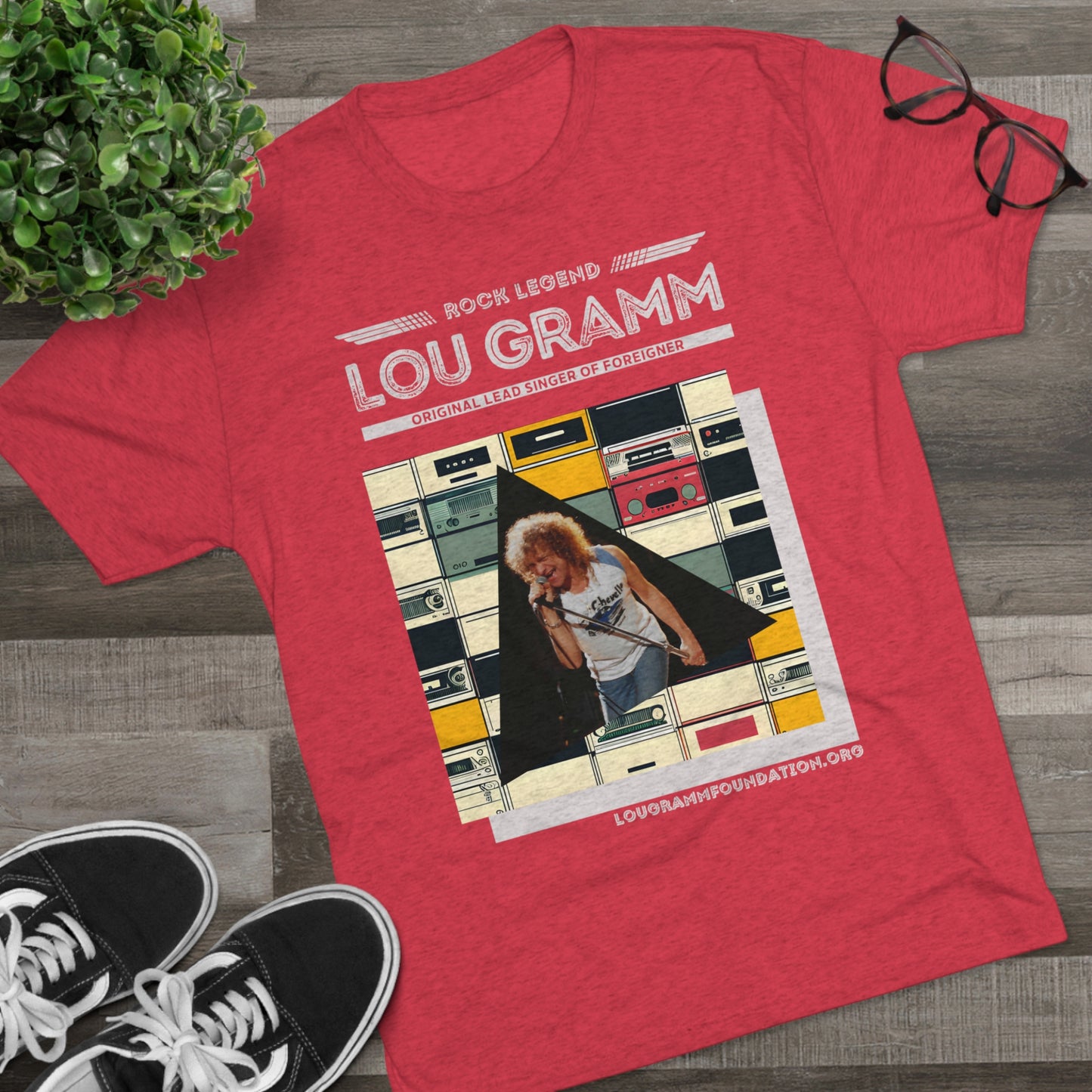 Rock Legend Lou Gramm Unisex Tri-Blend Crew Tee - Grey Logo