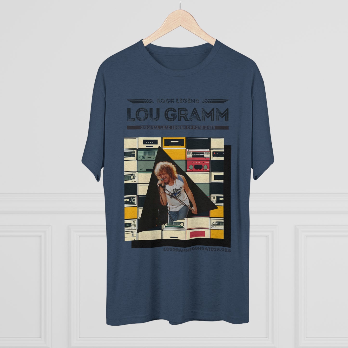 Rock legend Lou Gramm Unisex Tri-Blend Crew Tee - Black Logo