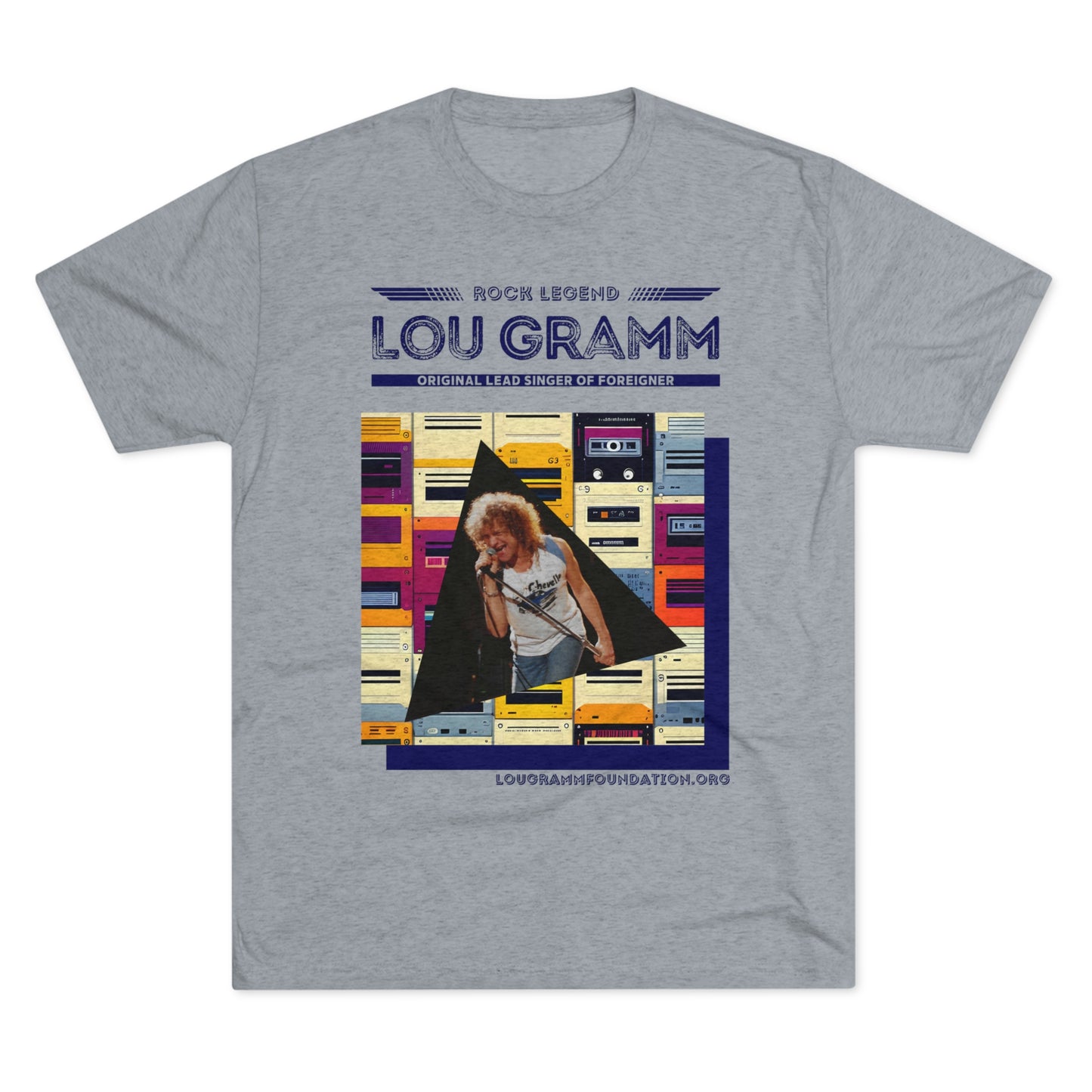 Rock Legend Lou Gramm Unisex Tri-Blend Crew Tee - Dark Blue Logo