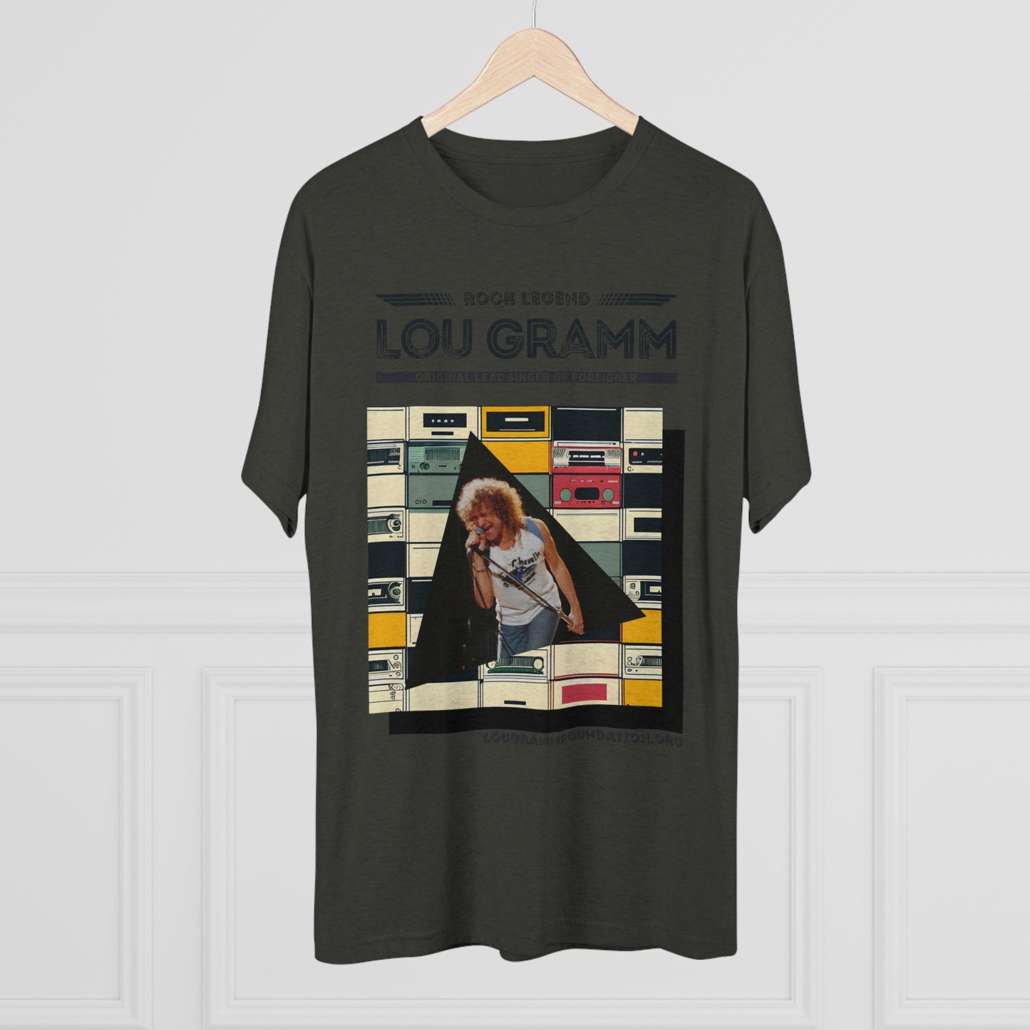 Rock legend Lou Gramm Unisex Tri-Blend Crew Tee - Black Logo