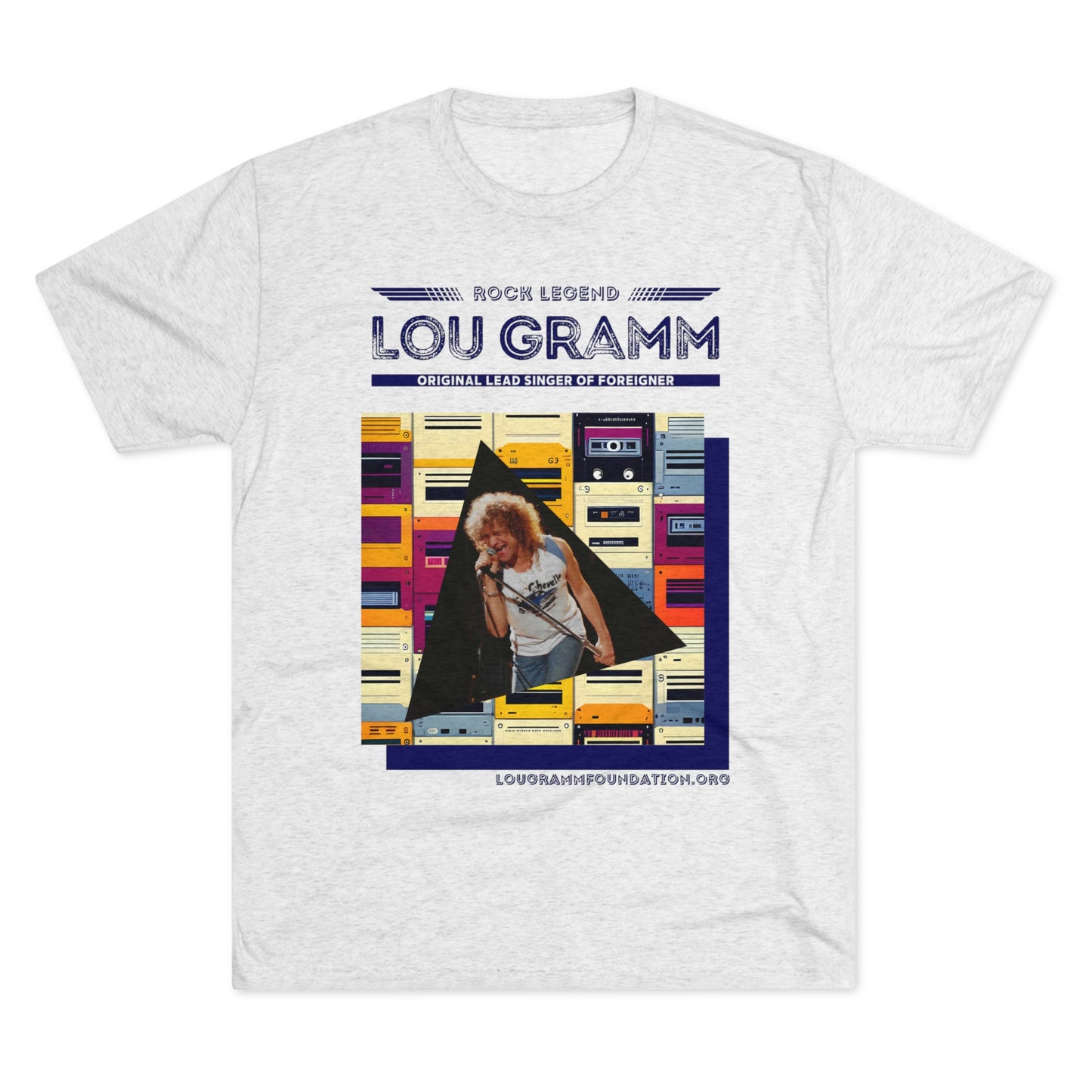 Rock Legend Lou Gramm Unisex Tri-Blend Crew Tee - Dark Blue Logo