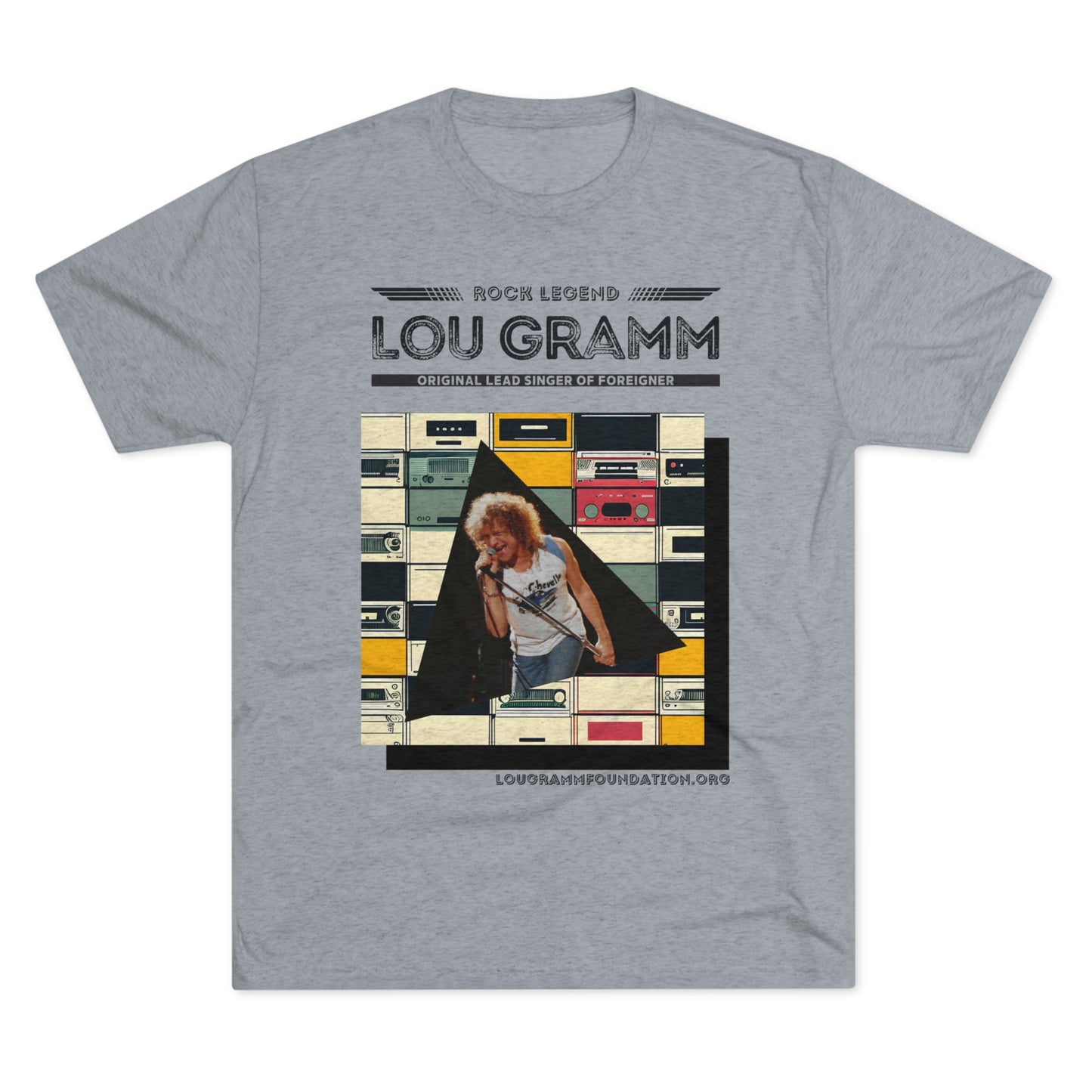 Rock legend Lou Gramm Unisex Tri-Blend Crew Tee - Black Logo