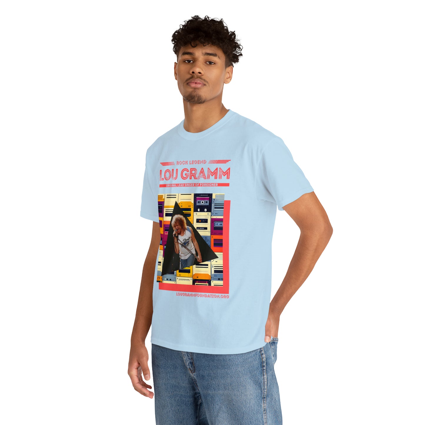 Rock Legend Lou Gramm Unisex Heavy Cotton Tee - Salmon logo