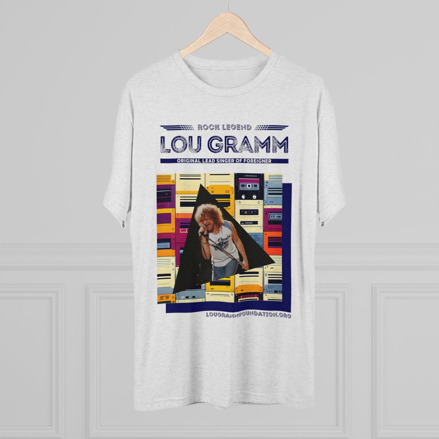 Rock Legend Lou Gramm Unisex Tri-Blend Crew Tee - Dark Blue Logo