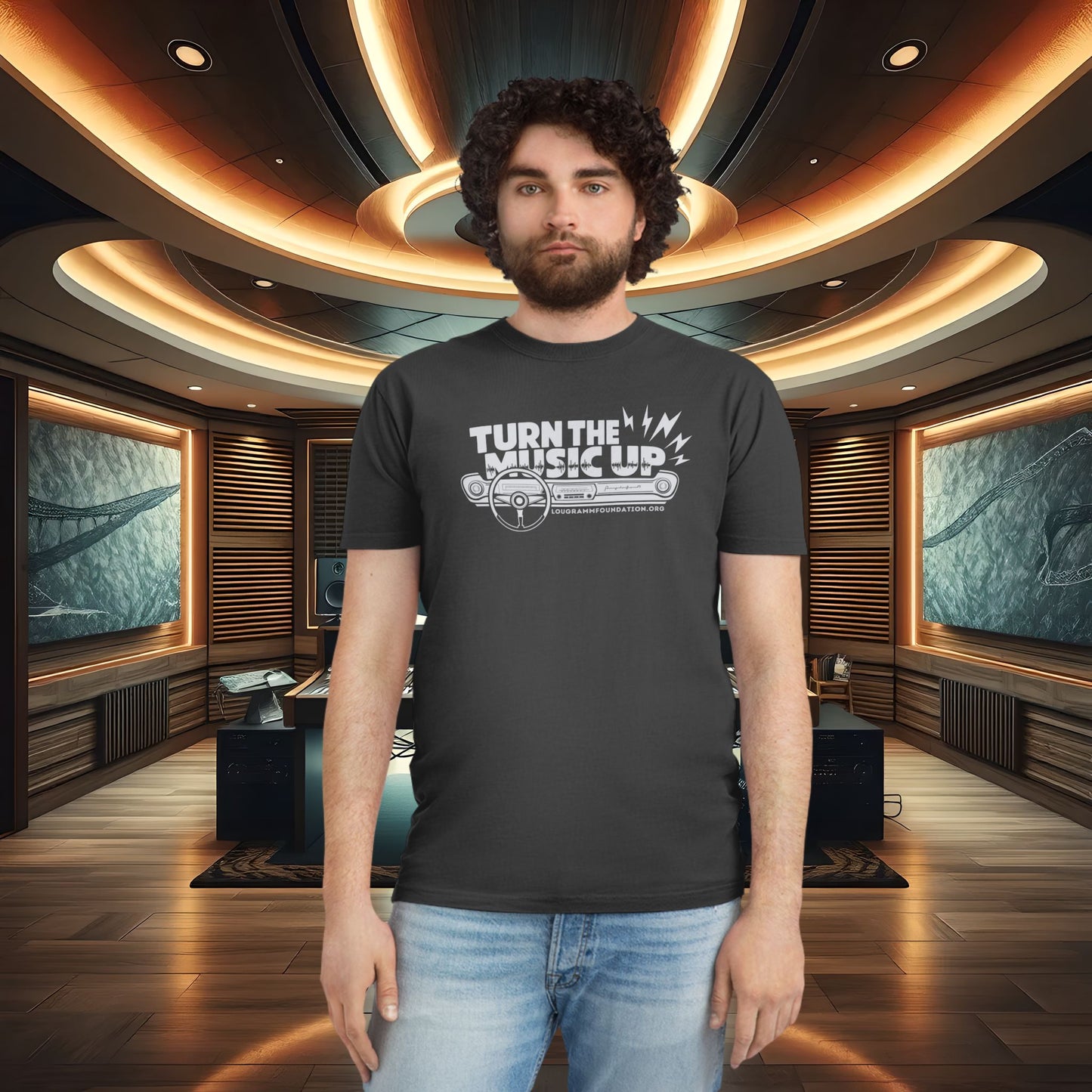 Turn the Music Up Dashboard - Unisex Faded Music T-Shirt
