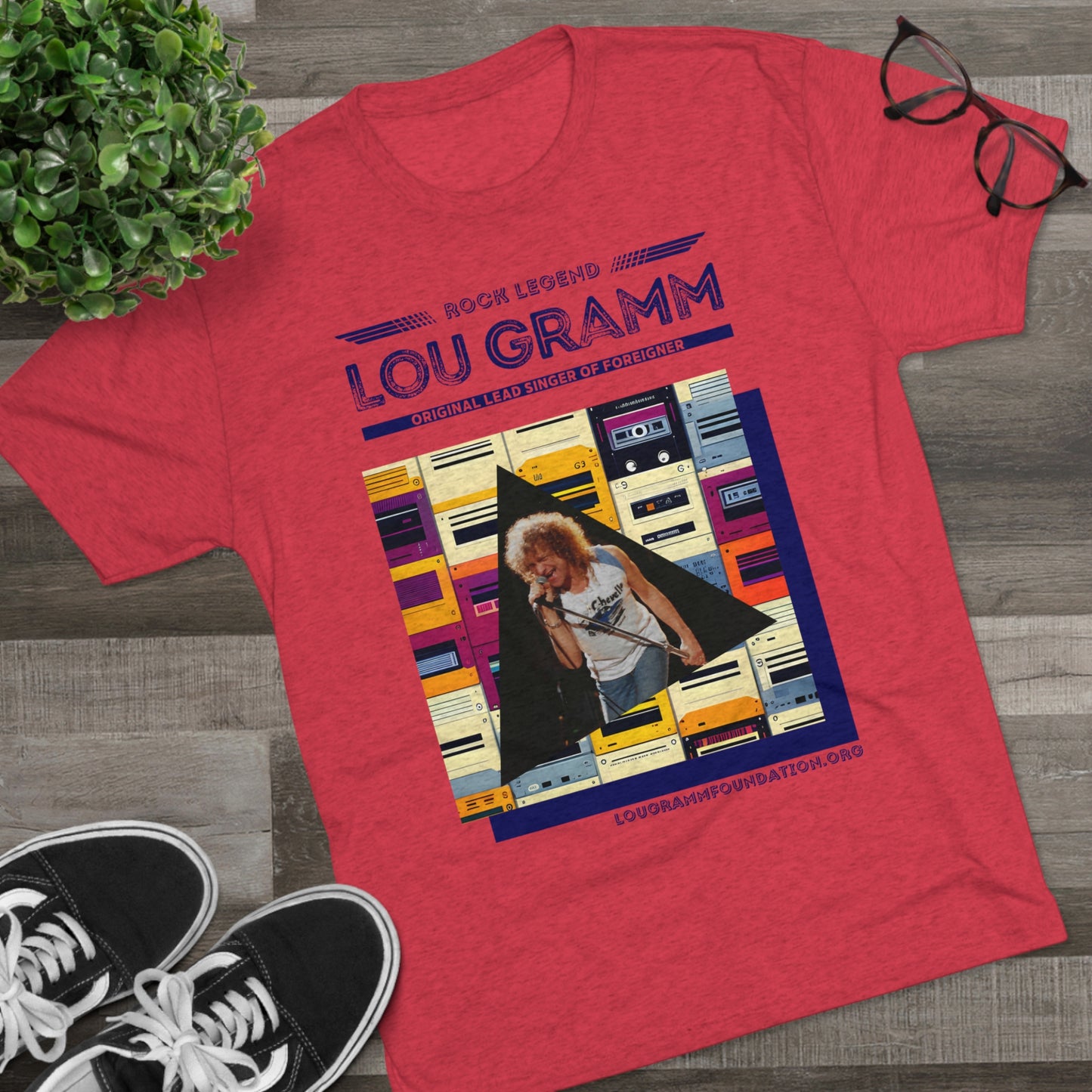 Rock Legend Lou Gramm Unisex Tri-Blend Crew Tee - Dark Blue Logo