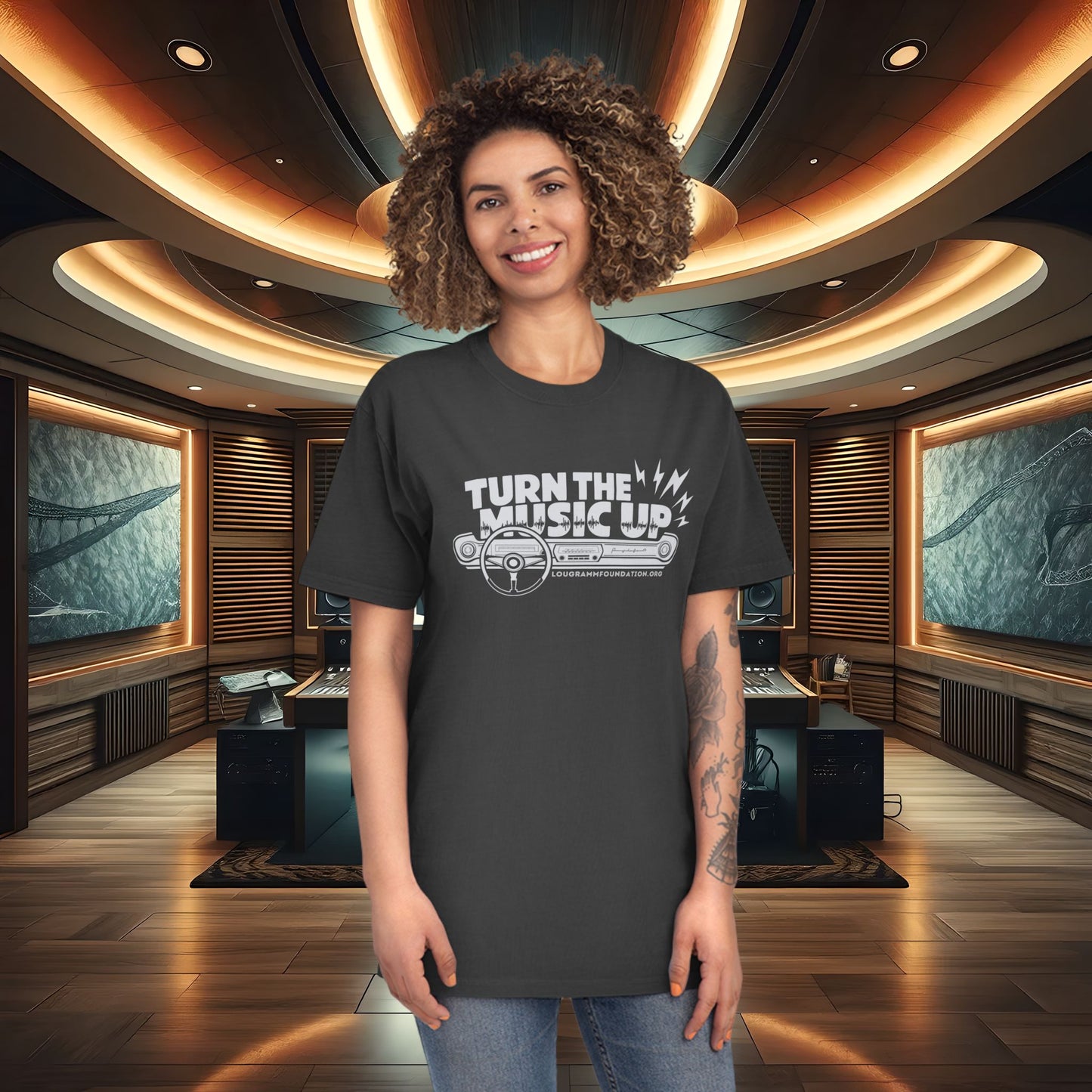 Turn the Music Up Dashboard - Unisex Faded Music T-Shirt