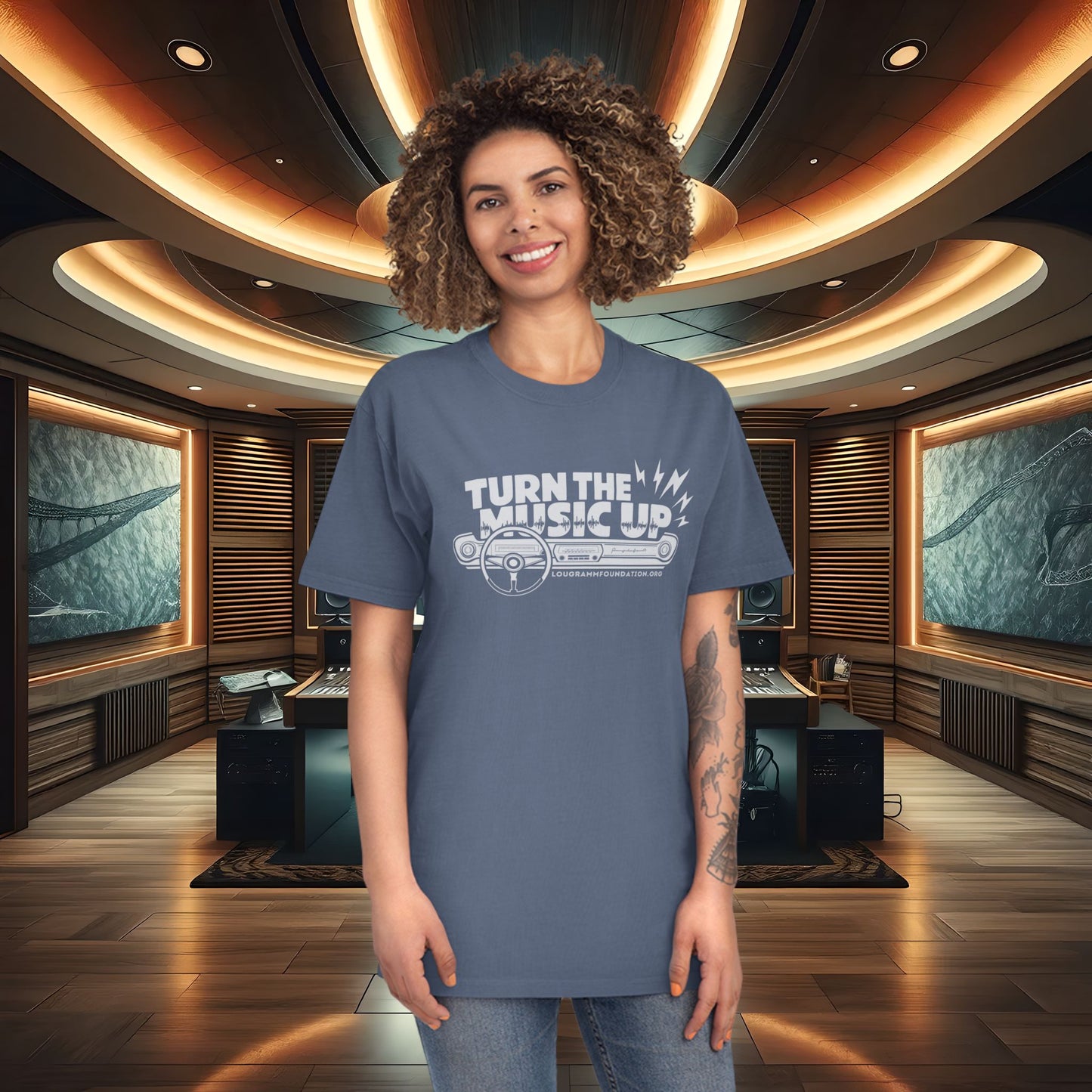 Turn the Music Up Dashboard - Unisex Faded Music T-Shirt