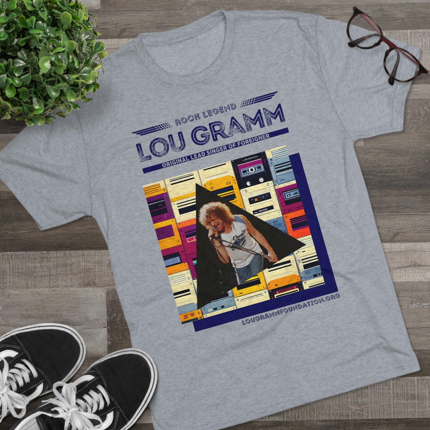 Rock Legend Lou Gramm Unisex Tri-Blend Crew Tee - Dark Blue Logo