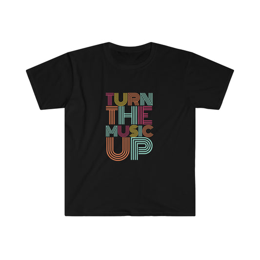 TURN THE MUSIC UP Retro Art Tee - Unisex Softstyle T-Shirt